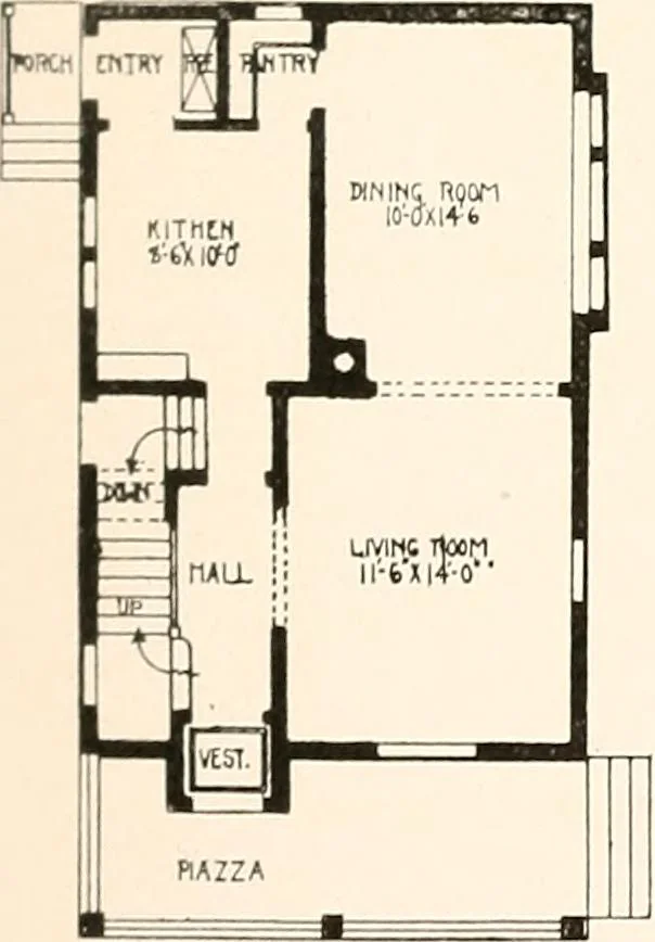 An illustration from The plan book of American dwellings : being a compilation of original home designs, showing actual photographic exteriors and floor plans of moderately priced bungalows, cottages, residences, 1914, leaf 176