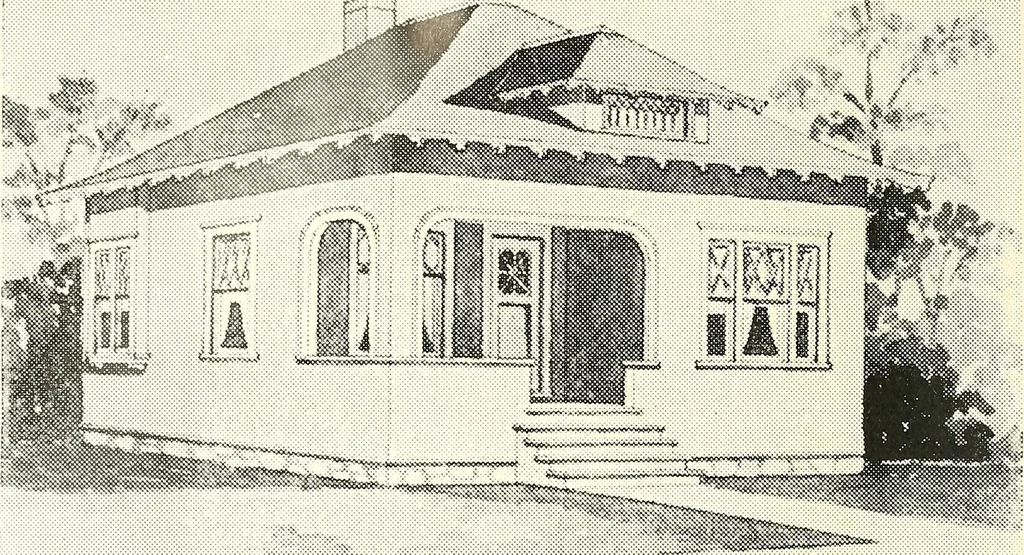 An illustration from The plan book of American dwellings : being a compilation of original home designs, showing actual photographic exteriors and floor plans of moderately priced bungalows, cottages, residences, 1914, leaf 177
