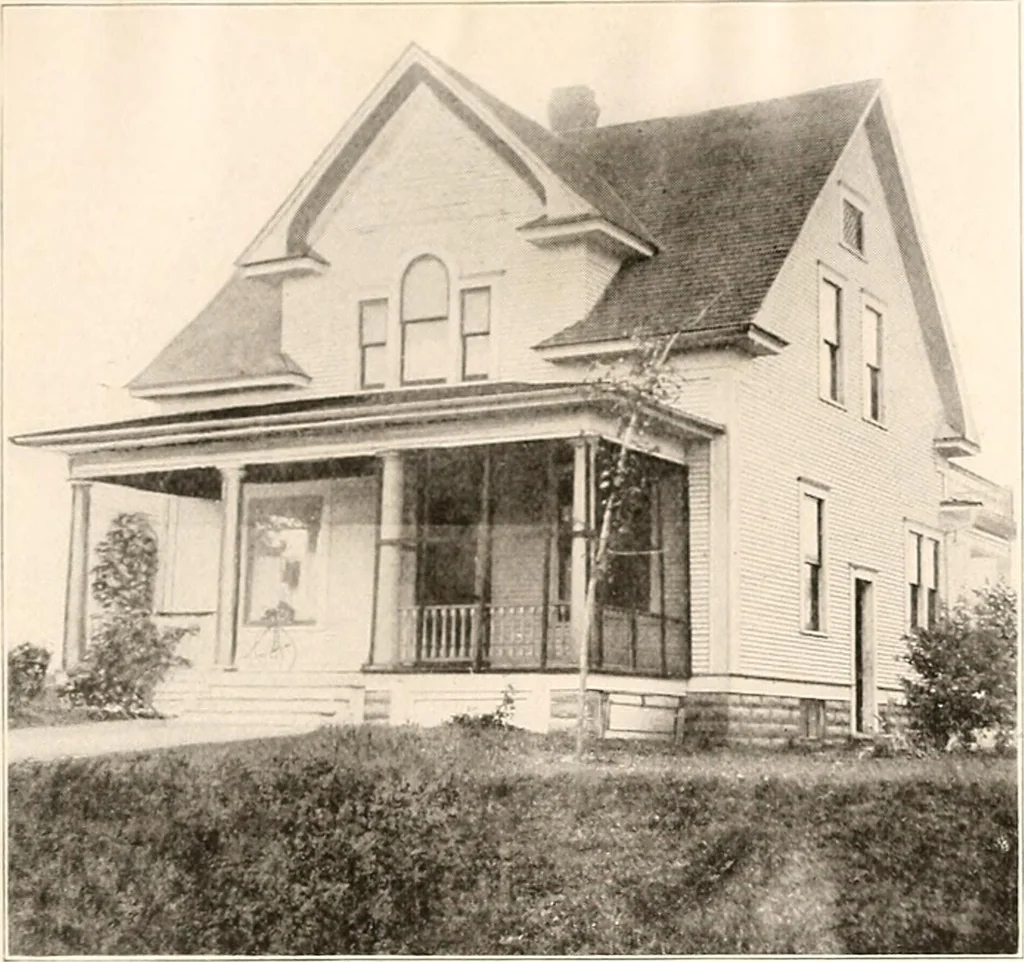 An illustration from The plan book of American dwellings : being a compilation of original home designs, showing actual photographic exteriors and floor plans of moderately priced bungalows, cottages, residences, 1914, leaf 178