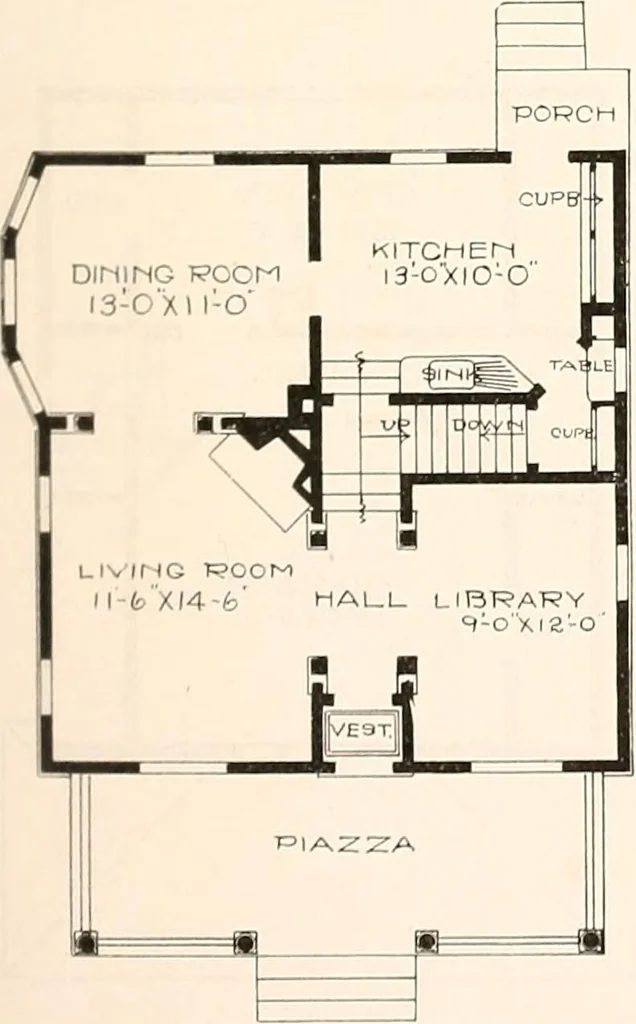 An illustration from The plan book of American dwellings : being a compilation of original home designs, showing actual photographic exteriors and floor plans of moderately priced bungalows, cottages, residences, 1914, leaf 178