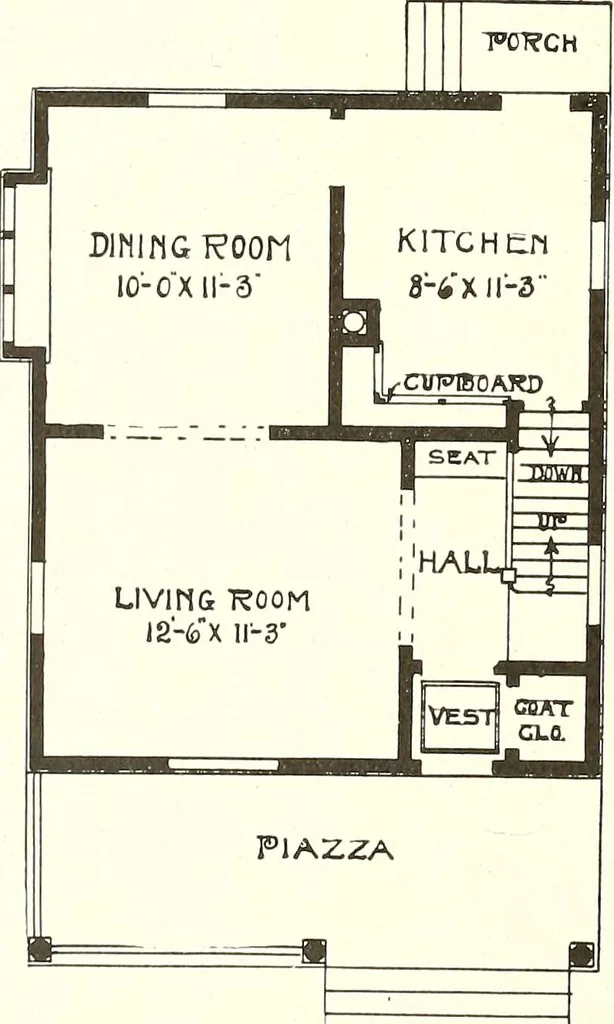 An illustration from The plan book of American dwellings : being a compilation of original home designs, showing actual photographic exteriors and floor plans of moderately priced bungalows, cottages, residences, 1914, leaf 179