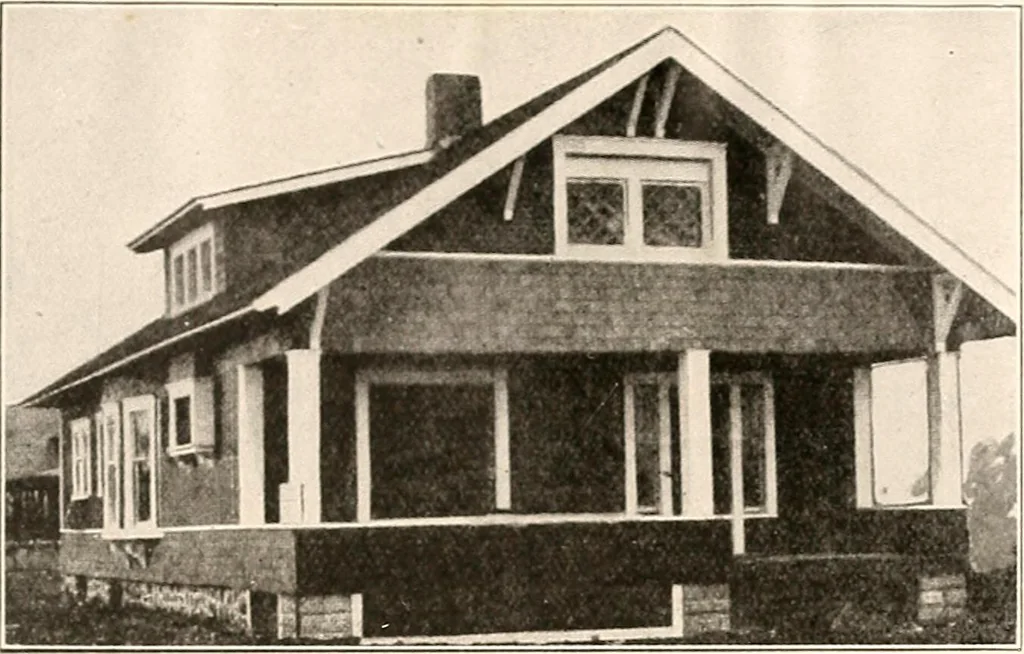 An illustration from The plan book of American dwellings : being a compilation of original home designs, showing actual photographic exteriors and floor plans of moderately priced bungalows, cottages, residences, 1914, leaf 180