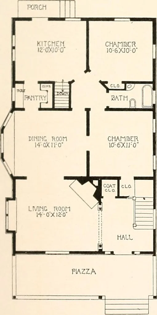 An illustration from The plan book of American dwellings : being a compilation of original home designs, showing actual photographic exteriors and floor plans of moderately priced bungalows, cottages, residences, 1914, leaf 180