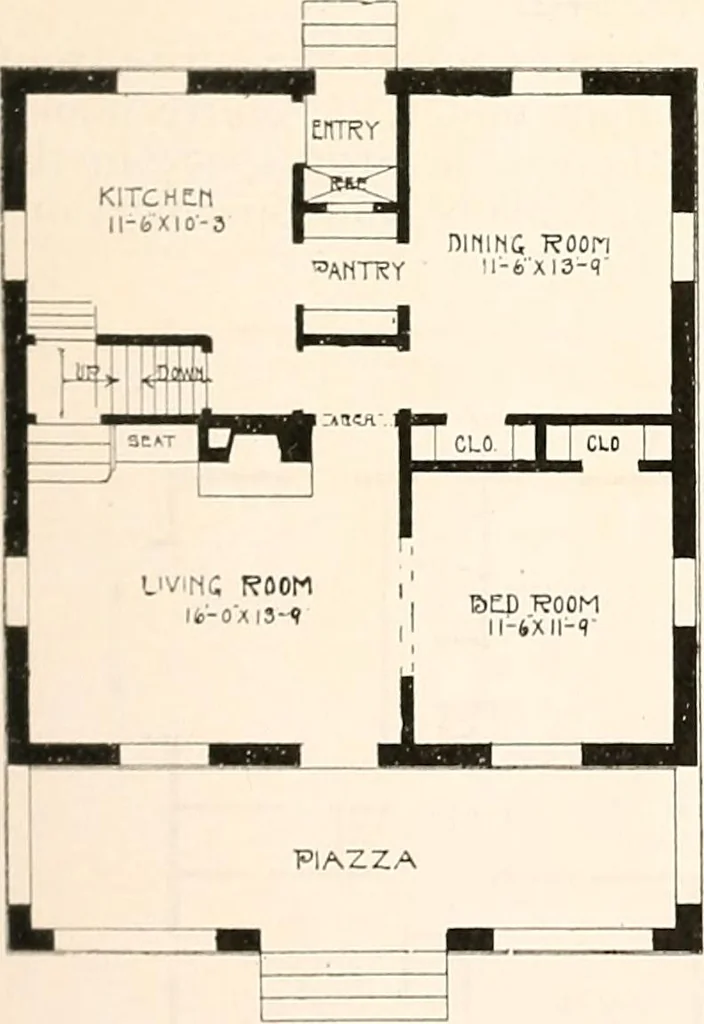 An illustration from The plan book of American dwellings : being a compilation of original home designs, showing actual photographic exteriors and floor plans of moderately priced bungalows, cottages, residences, 1914, leaf 182