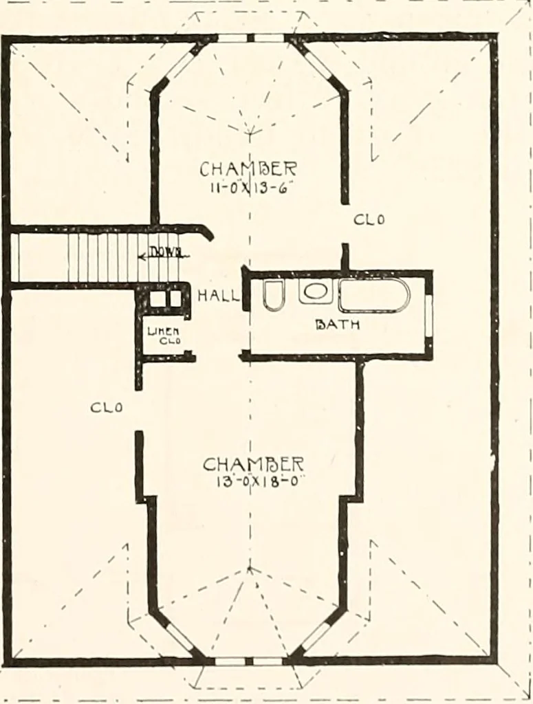 An illustration from The plan book of American dwellings : being a compilation of original home designs, showing actual photographic exteriors and floor plans of moderately priced bungalows, cottages, residences, 1914, leaf 182