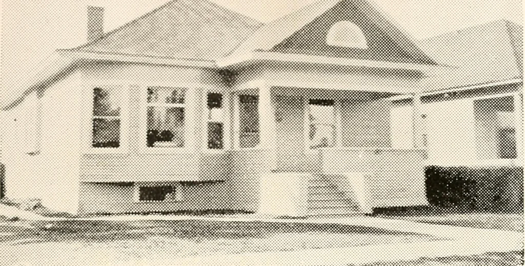 An illustration from The plan book of American dwellings : being a compilation of original home designs, showing actual photographic exteriors and floor plans of moderately priced bungalows, cottages, residences, 1914, leaf 184