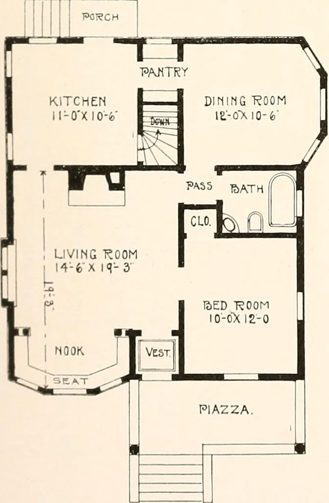 An illustration from The plan book of American dwellings : being a compilation of original home designs, showing actual photographic exteriors and floor plans of moderately priced bungalows, cottages, residences, 1914, leaf 184