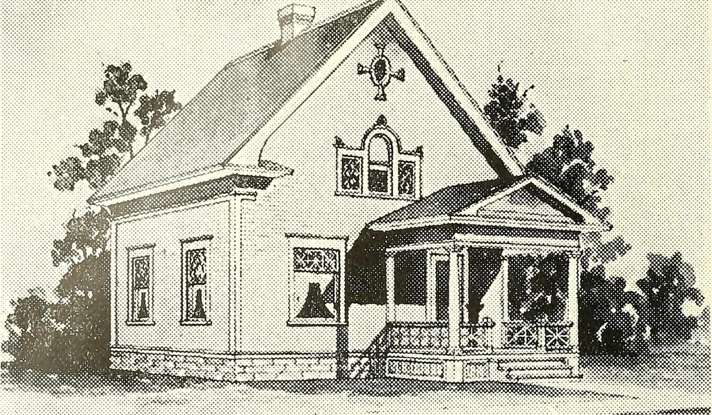 An illustration from The plan book of American dwellings : being a compilation of original home designs, showing actual photographic exteriors and floor plans of moderately priced bungalows, cottages, residences, 1914, leaf 185