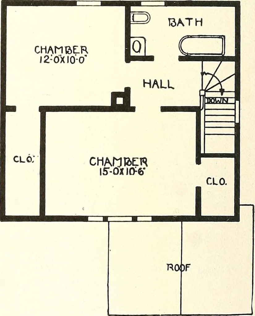An illustration from The plan book of American dwellings : being a compilation of original home designs, showing actual photographic exteriors and floor plans of moderately priced bungalows, cottages, residences, 1914, leaf 185