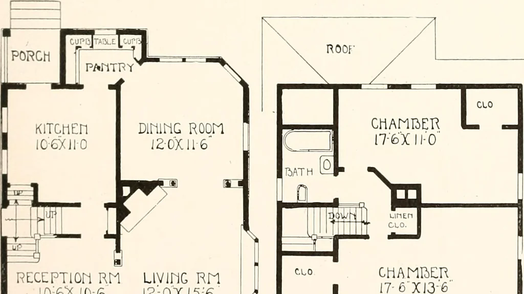 An illustration from The plan book of American dwellings : being a compilation of original home designs, showing actual photographic exteriors and floor plans of moderately priced bungalows, cottages, residences, 1914, leaf 186