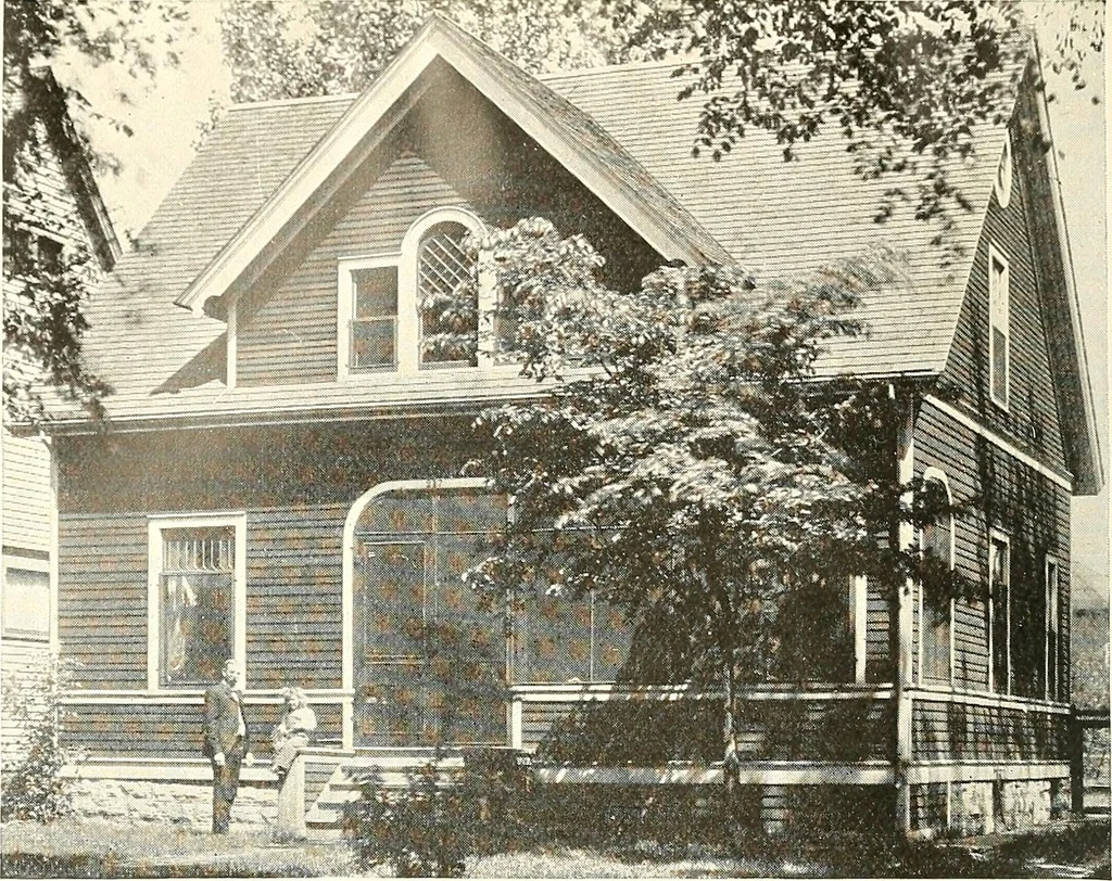 An illustration from The plan book of American dwellings : being a compilation of original home designs, showing actual photographic exteriors and floor plans of moderately priced bungalows, cottages, residences, 1914, leaf 187