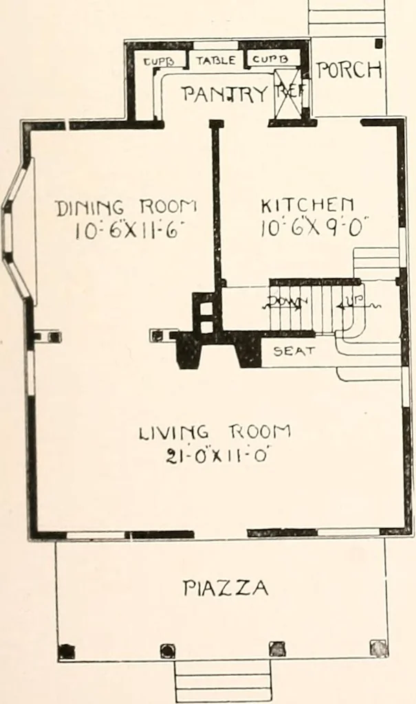 An illustration from The plan book of American dwellings : being a compilation of original home designs, showing actual photographic exteriors and floor plans of moderately priced bungalows, cottages, residences, 1914, leaf 188