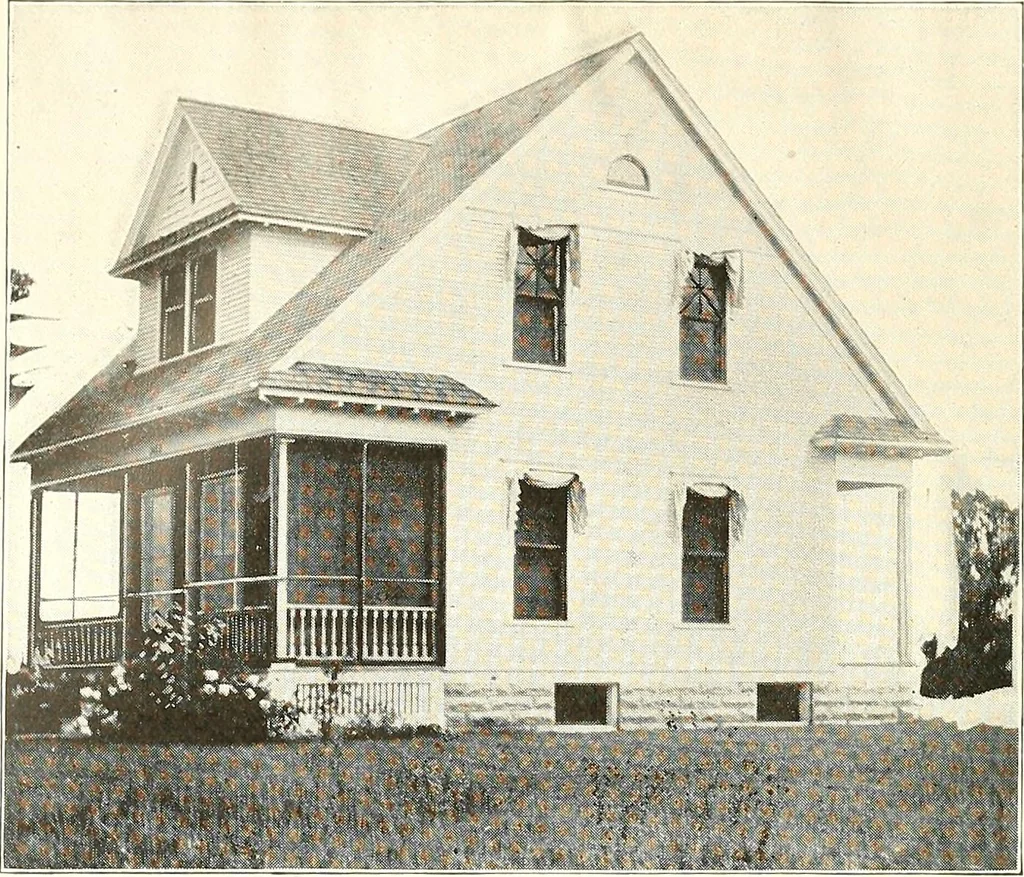 An illustration from The plan book of American dwellings : being a compilation of original home designs, showing actual photographic exteriors and floor plans of moderately priced bungalows, cottages, residences, 1914, leaf 189