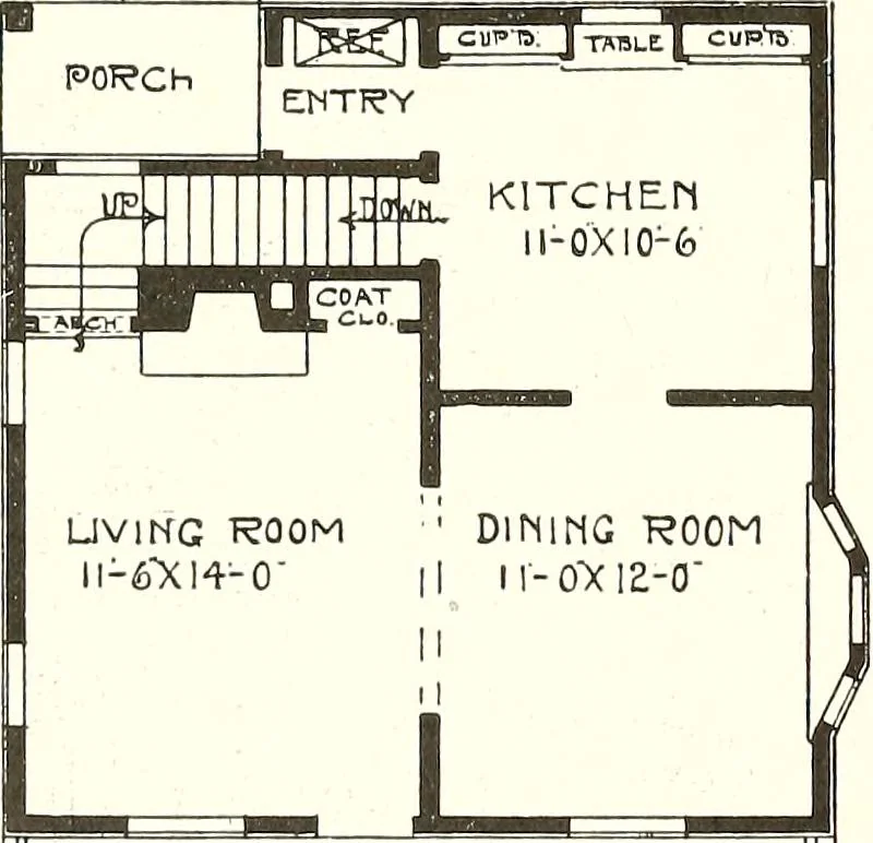 An illustration from The plan book of American dwellings : being a compilation of original home designs, showing actual photographic exteriors and floor plans of moderately priced bungalows, cottages, residences, 1914, leaf 189