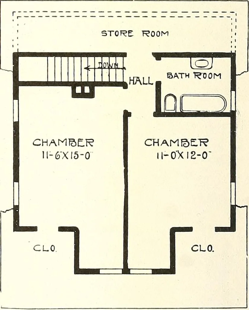 An illustration from The plan book of American dwellings : being a compilation of original home designs, showing actual photographic exteriors and floor plans of moderately priced bungalows, cottages, residences, 1914, leaf 189