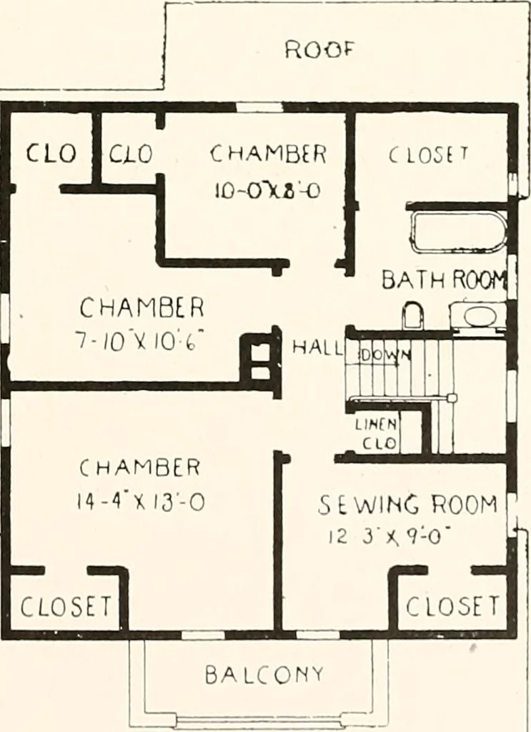 An illustration from The plan book of American dwellings : being a compilation of original home designs, showing actual photographic exteriors and floor plans of moderately priced bungalows, cottages, residences, 1914, leaf 190