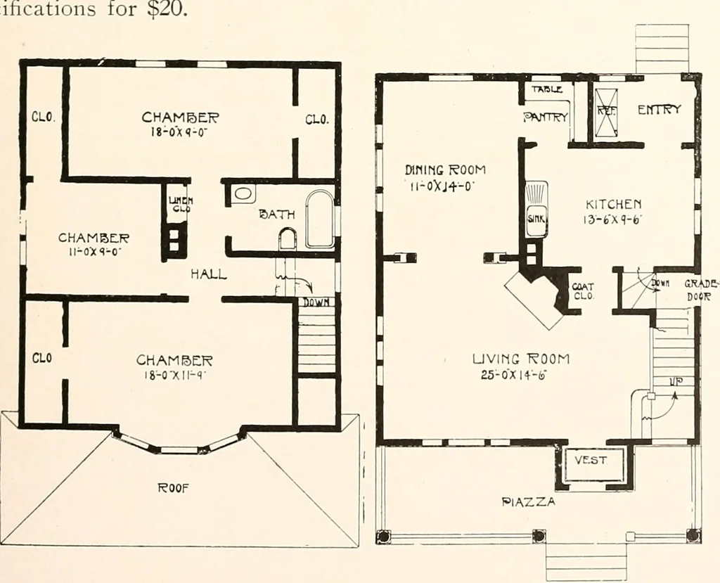 An illustration from The plan book of American dwellings : being a compilation of original home designs, showing actual photographic exteriors and floor plans of moderately priced bungalows, cottages, residences, 1914, leaf 196