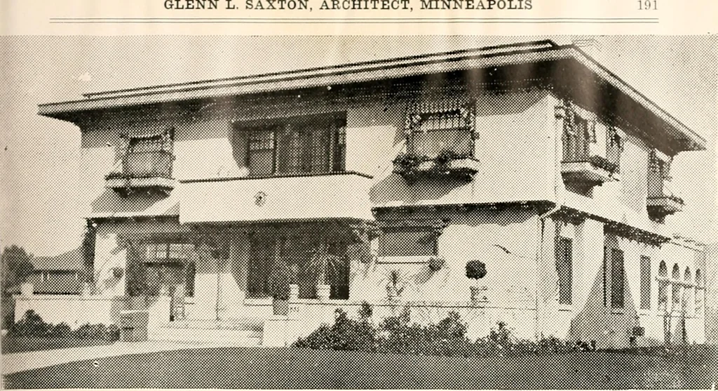 An illustration from The plan book of American dwellings : being a compilation of original home designs, showing actual photographic exteriors and floor plans of moderately priced bungalows, cottages, residences, 1914, leaf 198