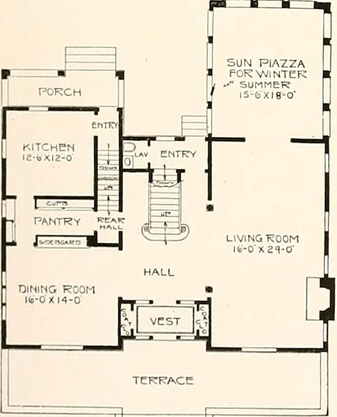 An illustration from The plan book of American dwellings : being a compilation of original home designs, showing actual photographic exteriors and floor plans of moderately priced bungalows, cottages, residences, 1914, leaf 198