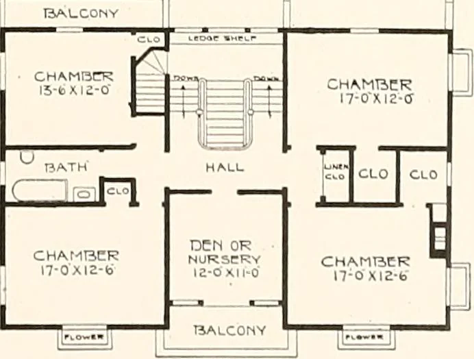 An illustration from The plan book of American dwellings : being a compilation of original home designs, showing actual photographic exteriors and floor plans of moderately priced bungalows, cottages, residences, 1914, leaf 198