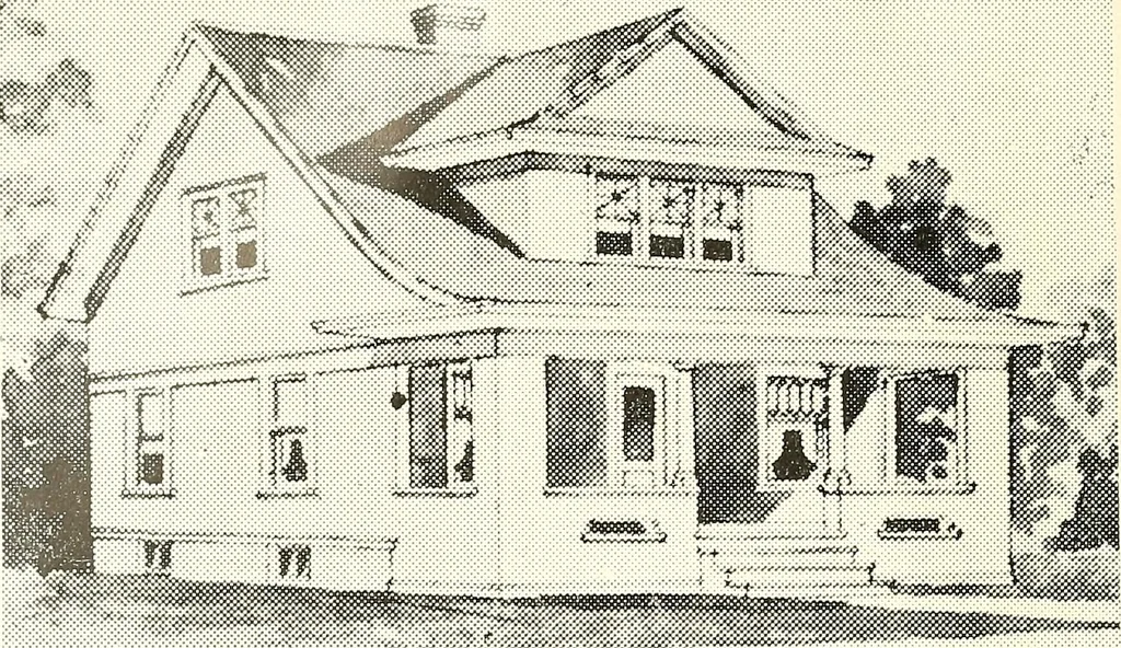 An illustration from The plan book of American dwellings : being a compilation of original home designs, showing actual photographic exteriors and floor plans of moderately priced bungalows, cottages, residences, 1914, leaf 199
