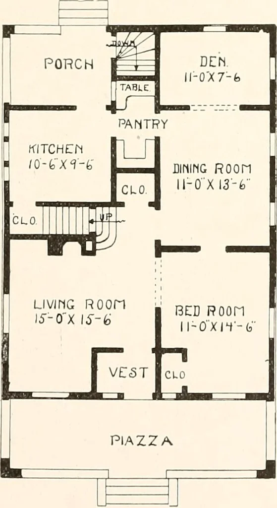 An illustration from The plan book of American dwellings : being a compilation of original home designs, showing actual photographic exteriors and floor plans of moderately priced bungalows, cottages, residences, 1914, leaf 200
