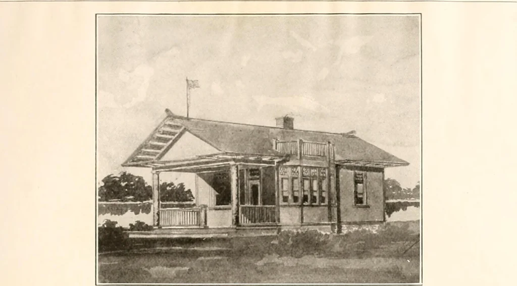An illustration from The plan book of American dwellings : being a compilation of original home designs, showing actual photographic exteriors and floor plans of moderately priced bungalows, cottages, residences, 1914, leaf 202