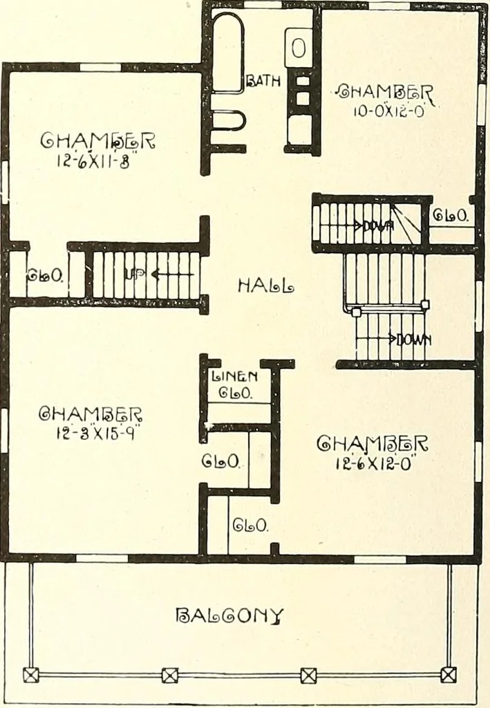 An illustration from The plan book of American dwellings : being a compilation of original home designs, showing actual photographic exteriors and floor plans of moderately priced bungalows, cottages, residences, 1914, leaf 203