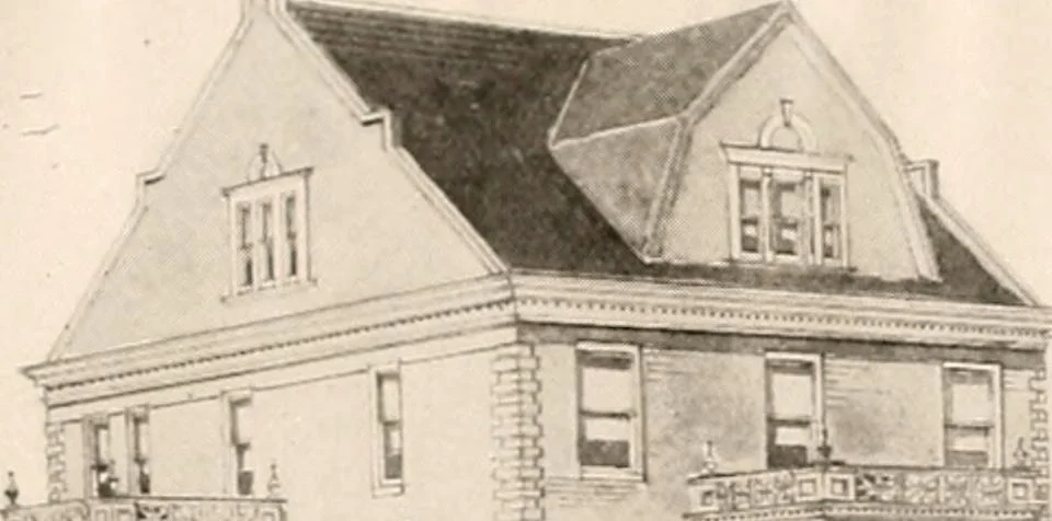An illustration from The plan book of American dwellings : being a compilation of original home designs, showing actual photographic exteriors and floor plans of moderately priced bungalows, cottages, residences, 1914, leaf 206