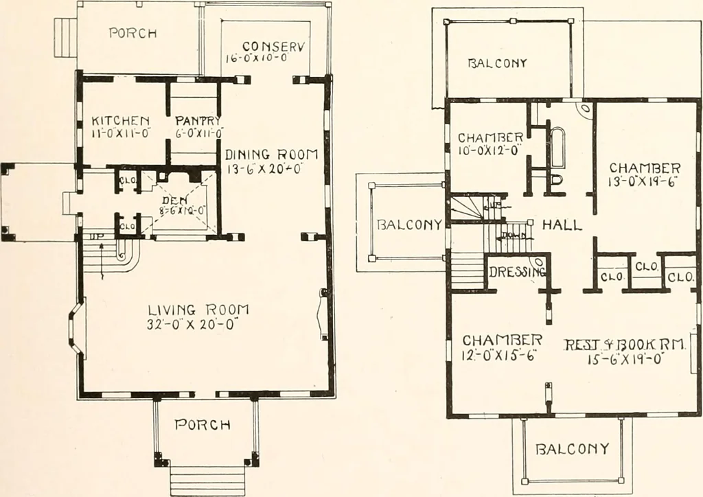 An illustration from The plan book of American dwellings : being a compilation of original home designs, showing actual photographic exteriors and floor plans of moderately priced bungalows, cottages, residences, 1914, leaf 206
