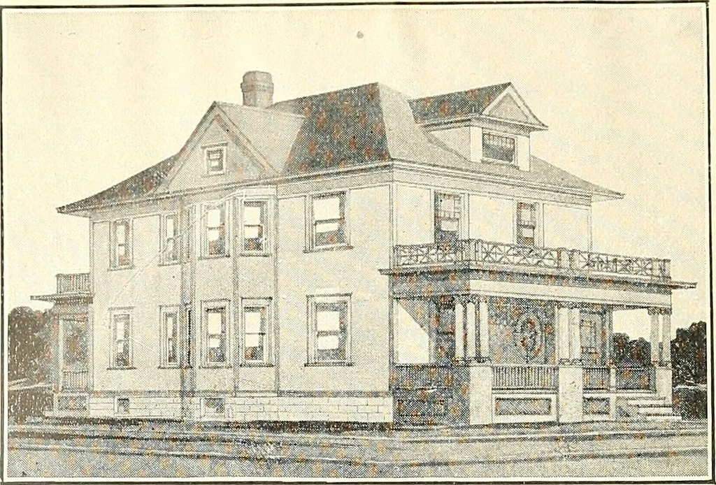 An illustration from The plan book of American dwellings : being a compilation of original home designs, showing actual photographic exteriors and floor plans of moderately priced bungalows, cottages, residences, 1914, leaf 207