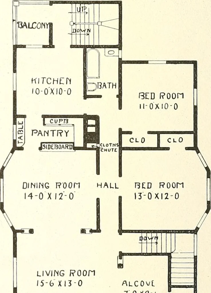 An illustration from The plan book of American dwellings : being a compilation of original home designs, showing actual photographic exteriors and floor plans of moderately priced bungalows, cottages, residences, 1914, leaf 207