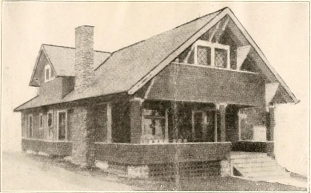 An illustration from The plan book of American dwellings : being a compilation of original home designs, showing actual photographic exteriors and floor plans of moderately priced bungalows, cottages, residences, 1914, leaf 208