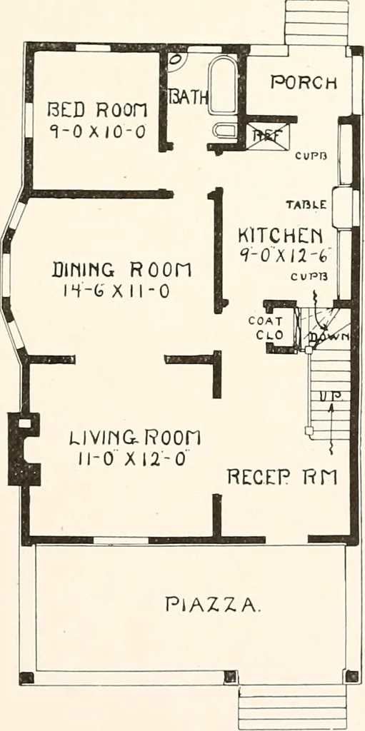 An illustration from The plan book of American dwellings : being a compilation of original home designs, showing actual photographic exteriors and floor plans of moderately priced bungalows, cottages, residences, 1914, leaf 208