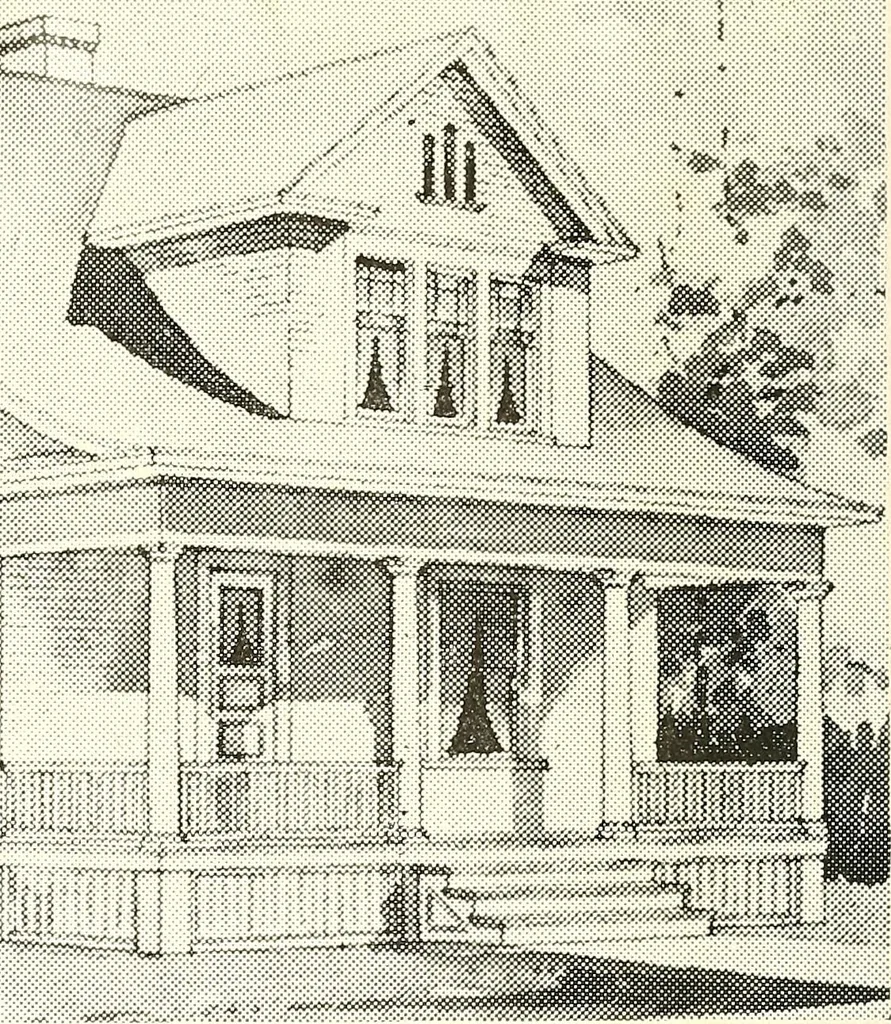 An illustration from The plan book of American dwellings : being a compilation of original home designs, showing actual photographic exteriors and floor plans of moderately priced bungalows, cottages, residences, 1914, leaf 209