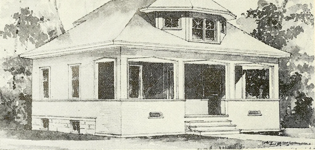 An illustration from The plan book of American dwellings : being a compilation of original home designs, showing actual photographic exteriors and floor plans of moderately priced bungalows, cottages, residences, 1914, leaf 211