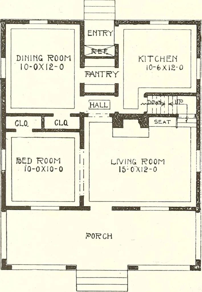 An illustration from The plan book of American dwellings : being a compilation of original home designs, showing actual photographic exteriors and floor plans of moderately priced bungalows, cottages, residences, 1914, leaf 211