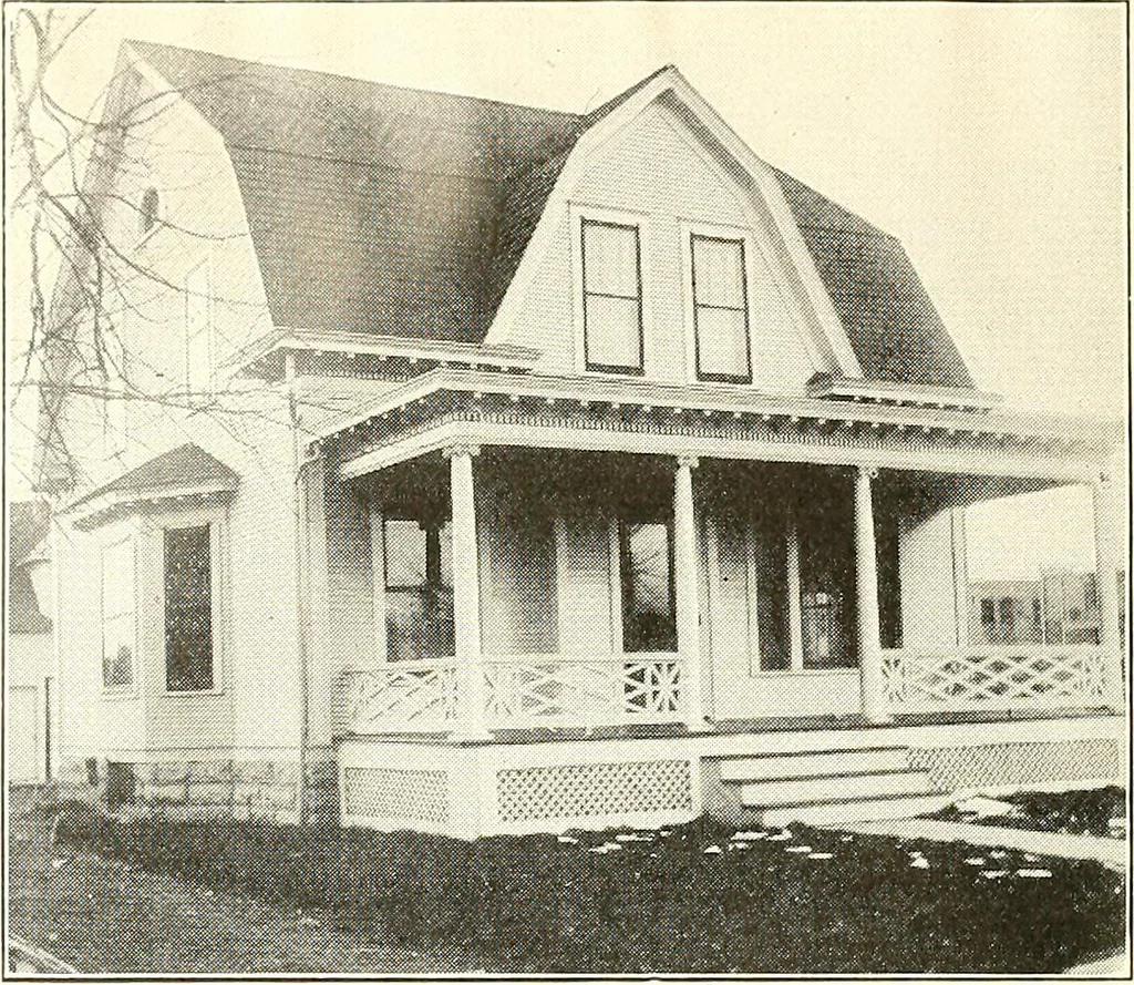 An illustration from The plan book of American dwellings : being a compilation of original home designs, showing actual photographic exteriors and floor plans of moderately priced bungalows, cottages, residences, 1914, leaf 213