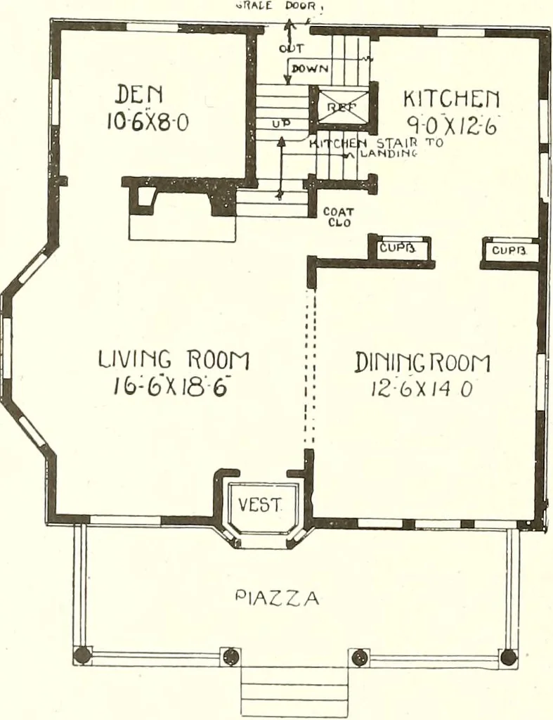An illustration from The plan book of American dwellings : being a compilation of original home designs, showing actual photographic exteriors and floor plans of moderately priced bungalows, cottages, residences, 1914, leaf 213
