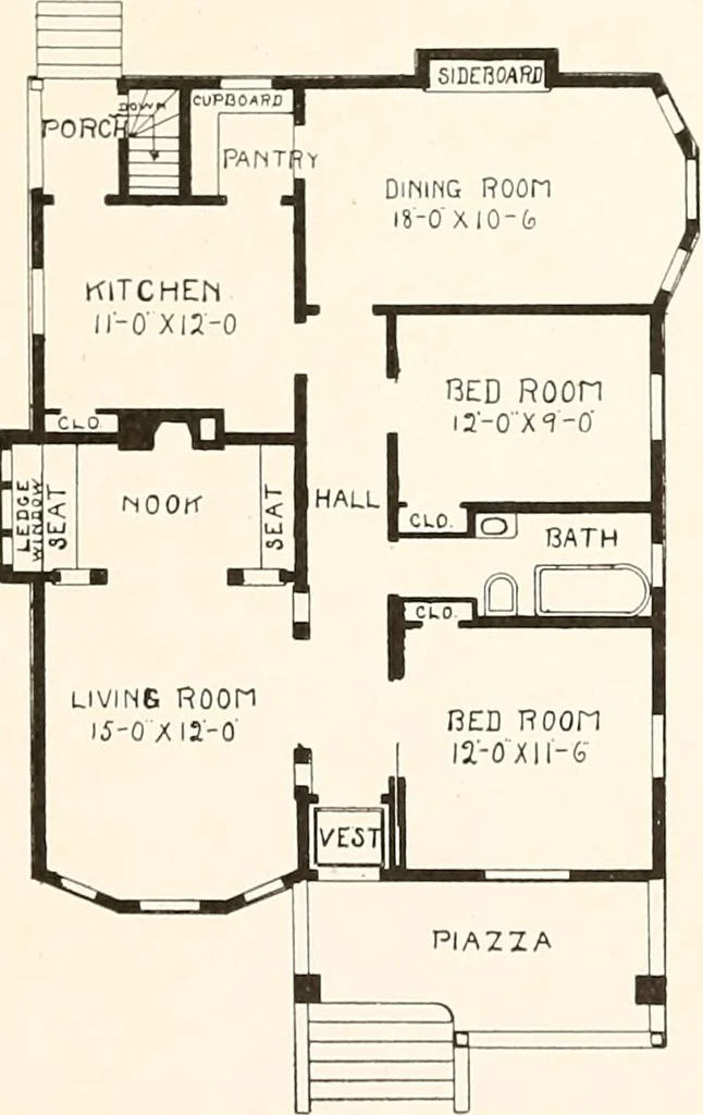 An illustration from The plan book of American dwellings : being a compilation of original home designs, showing actual photographic exteriors and floor plans of moderately priced bungalows, cottages, residences, 1914, leaf 214