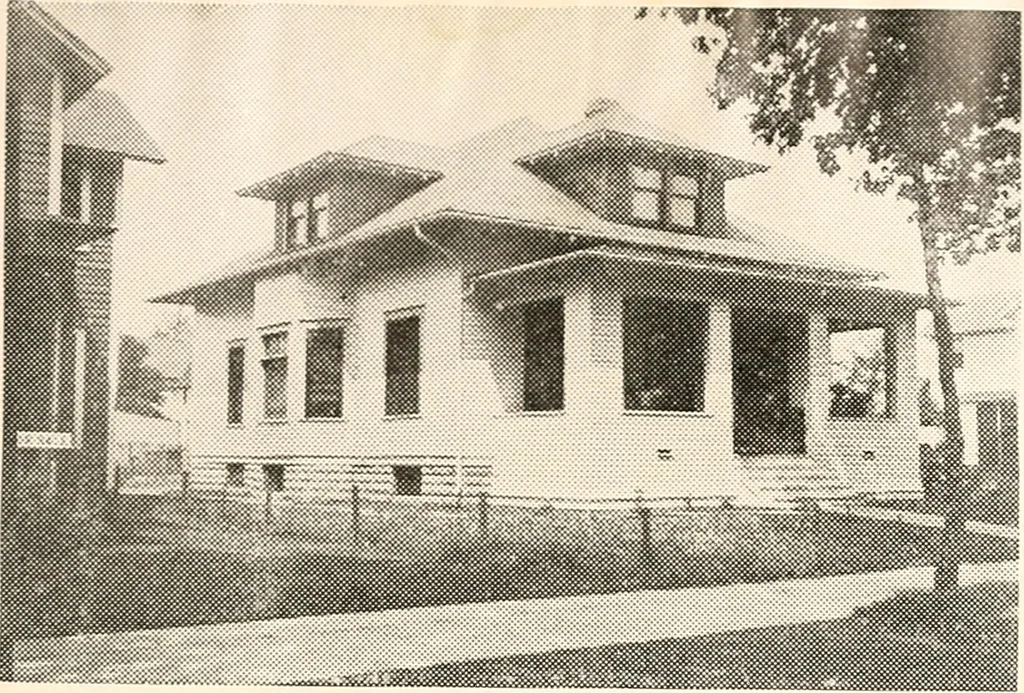 An illustration from The plan book of American dwellings : being a compilation of original home designs, showing actual photographic exteriors and floor plans of moderately priced bungalows, cottages, residences, 1914, leaf 218