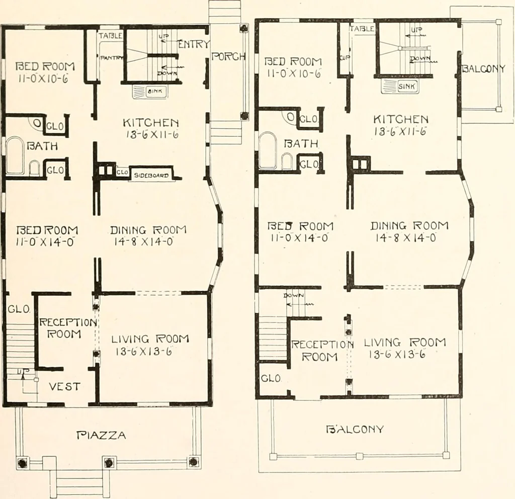 An illustration from The plan book of American dwellings : being a compilation of original home designs, showing actual photographic exteriors and floor plans of moderately priced bungalows, cottages, residences, 1914, leaf 220