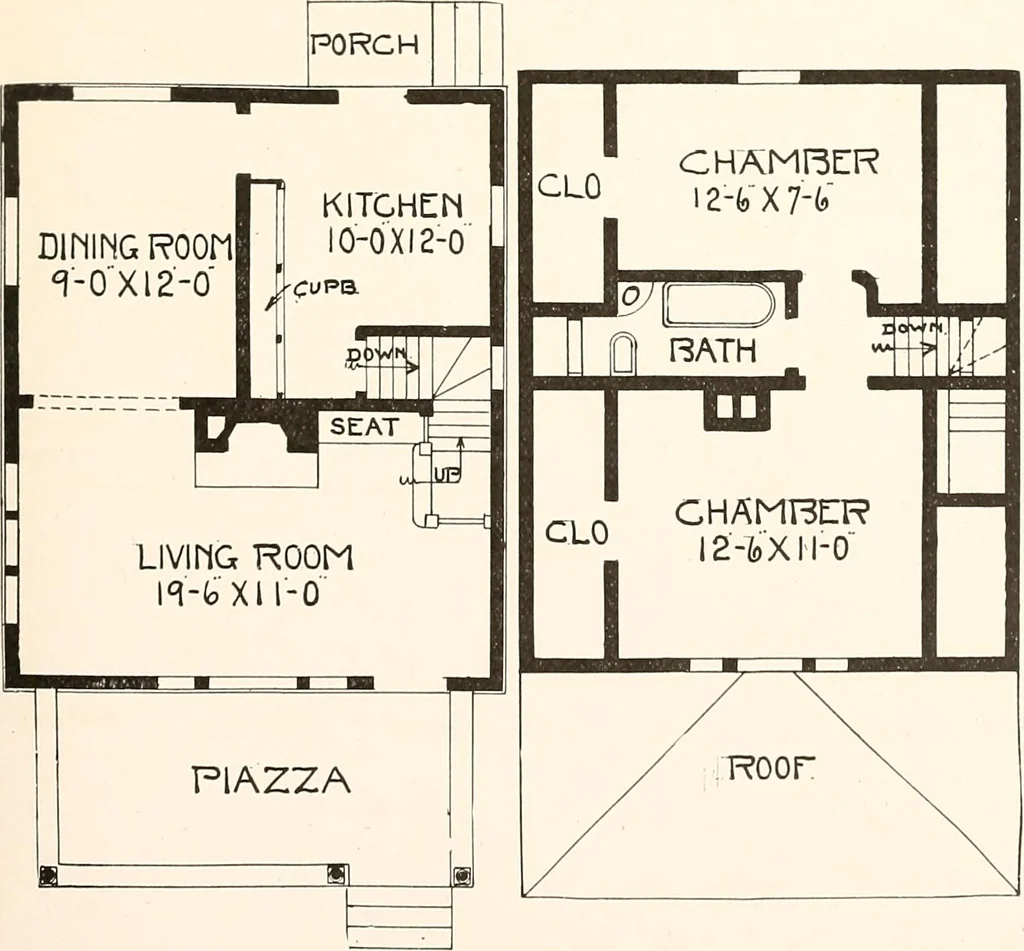 An illustration from The plan book of American dwellings : being a compilation of original home designs, showing actual photographic exteriors and floor plans of moderately priced bungalows, cottages, residences, 1914, leaf 222