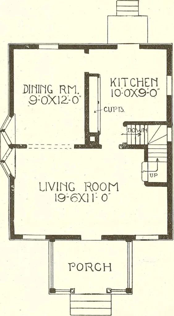 An illustration from The plan book of American dwellings : being a compilation of original home designs, showing actual photographic exteriors and floor plans of moderately priced bungalows, cottages, residences, 1914, leaf 223