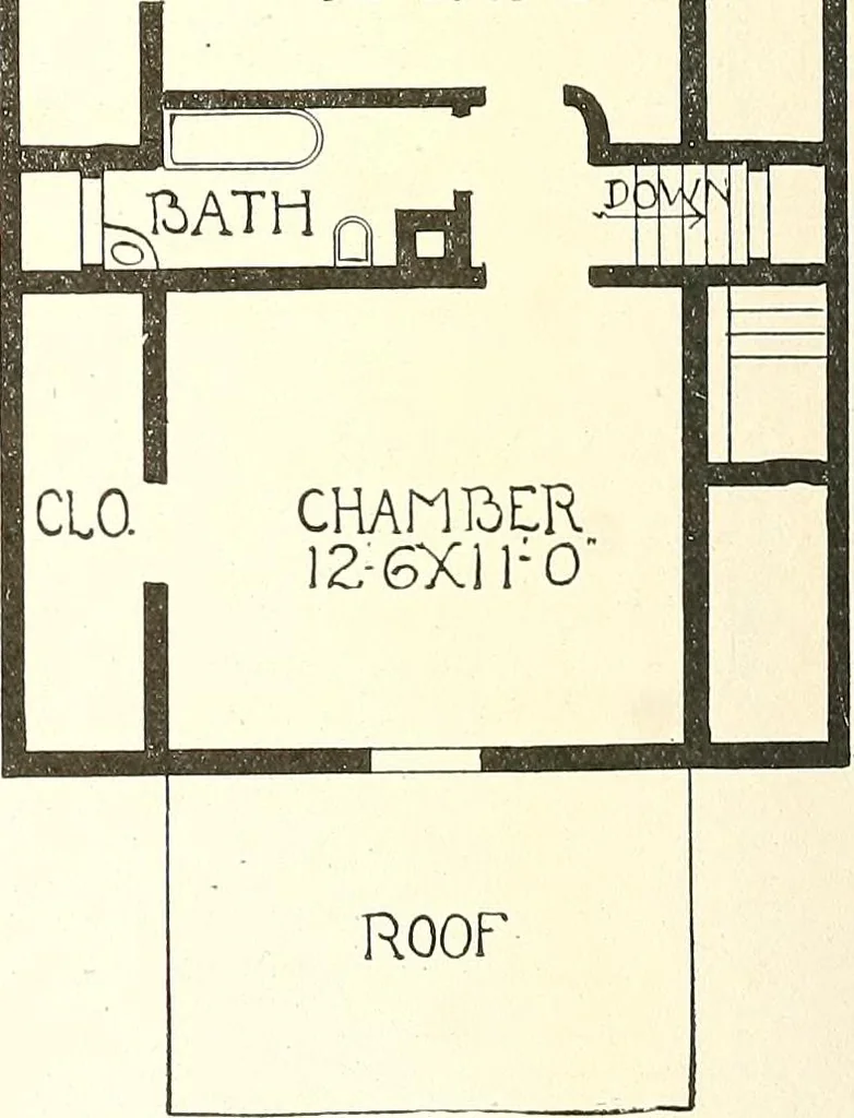 An illustration from The plan book of American dwellings : being a compilation of original home designs, showing actual photographic exteriors and floor plans of moderately priced bungalows, cottages, residences, 1914, leaf 223