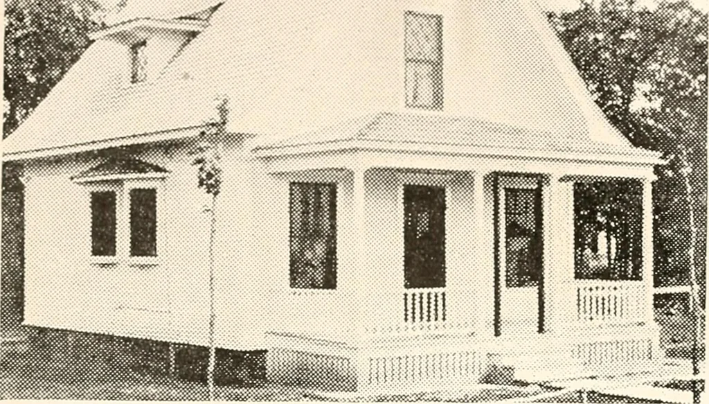 An illustration from The plan book of American dwellings : being a compilation of original home designs, showing actual photographic exteriors and floor plans of moderately priced bungalows, cottages, residences, 1914, leaf 224