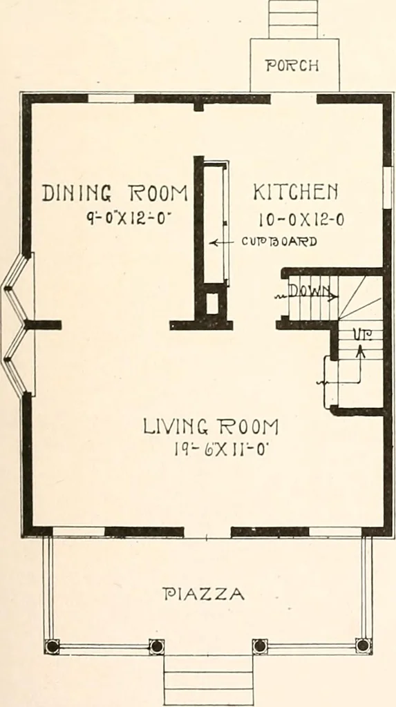 An illustration from The plan book of American dwellings : being a compilation of original home designs, showing actual photographic exteriors and floor plans of moderately priced bungalows, cottages, residences, 1914, leaf 224