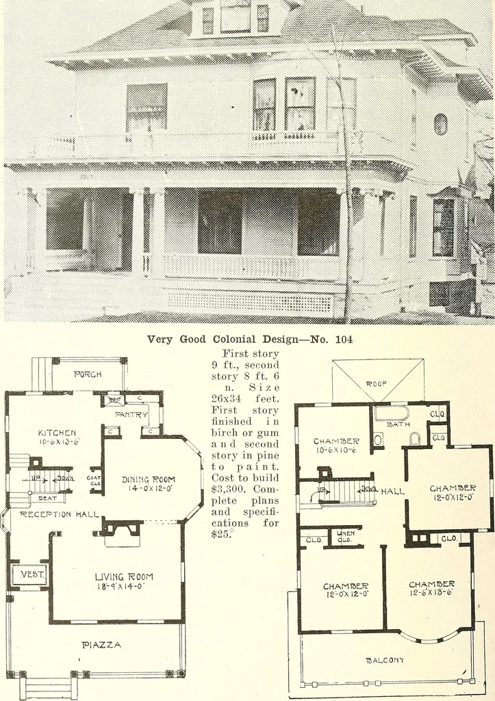 An illustration from The plan book of American dwellings : being a compilation of original home designs, showing actual photographic exteriors and floor plans of moderately priced bungalows, cottages, residences, 1914, leaf 225