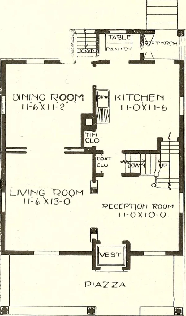 An illustration from The plan book of American dwellings : being a compilation of original home designs, showing actual photographic exteriors and floor plans of moderately priced bungalows, cottages, residences, 1914, leaf 227