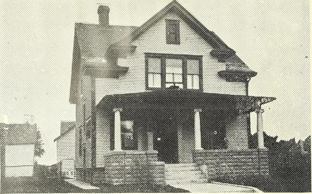 An illustration from The plan book of American dwellings : being a compilation of original home designs, showing actual photographic exteriors and floor plans of moderately priced bungalows, cottages, residences, 1914, leaf 229